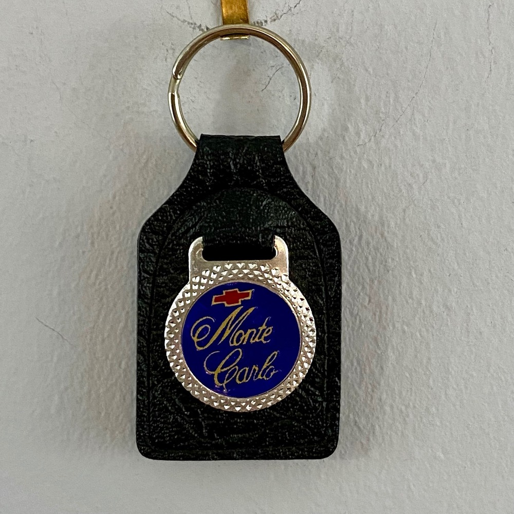 Vintage Chevrolet Monte Carlo Leather Keychain Blue Enamel Bowtie Fob Canada